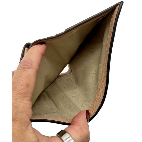 Tory Burch Bifold Wallet Blake Color Block Black Beige - Picture 7 of 8